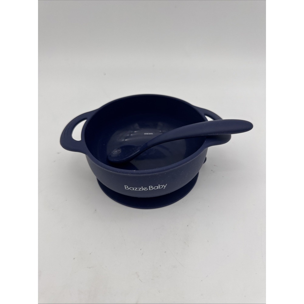 Bazzle Baby Anchor Silicone Suction Bowl With Spoon Navy Color No Lid
